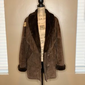 Brown Suede Coat with Fur trim